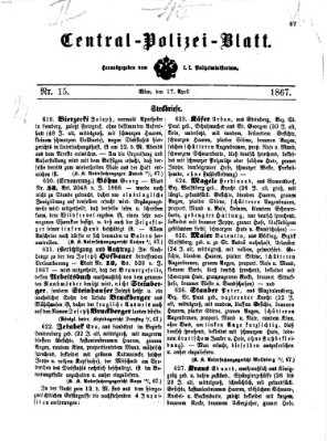 Zentralpolizeiblatt Mittwoch 17. April 1867