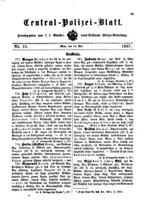 Zentralpolizeiblatt Dienstag 14. Mai 1867