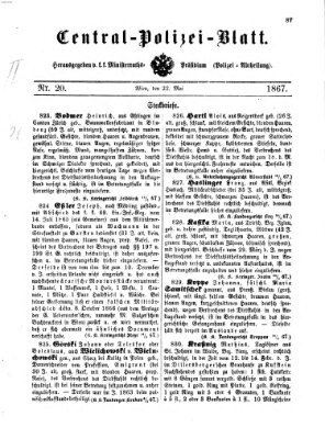 Zentralpolizeiblatt Mittwoch 22. Mai 1867