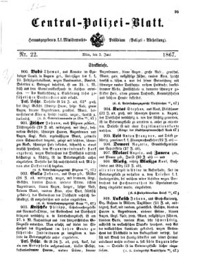 Zentralpolizeiblatt Montag 3. Juni 1867