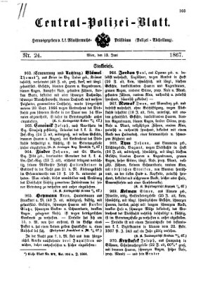 Zentralpolizeiblatt Donnerstag 13. Juni 1867