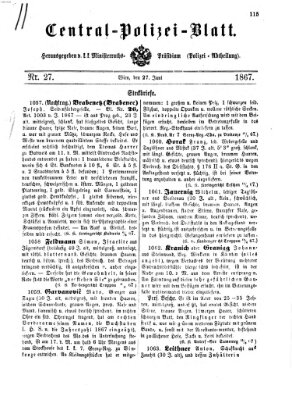 Zentralpolizeiblatt Donnerstag 27. Juni 1867