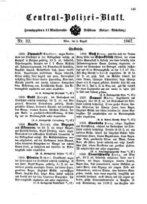 Zentralpolizeiblatt Freitag 2. August 1867