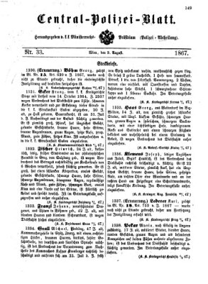 Zentralpolizeiblatt Freitag 9. August 1867