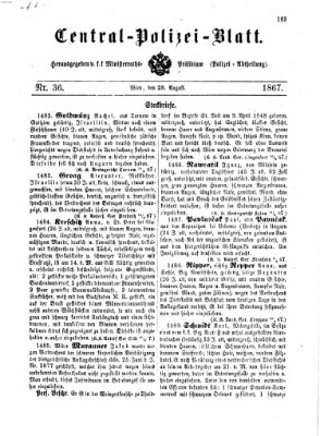 Zentralpolizeiblatt Mittwoch 28. August 1867