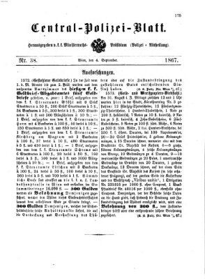 Zentralpolizeiblatt Mittwoch 4. September 1867