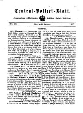 Zentralpolizeiblatt Mittwoch 11. September 1867