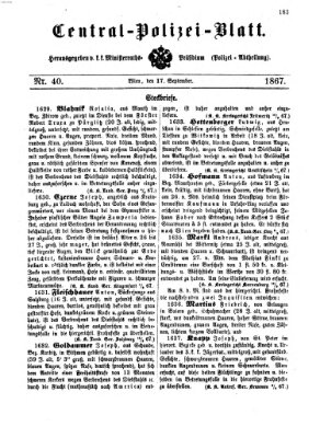 Zentralpolizeiblatt Dienstag 17. September 1867