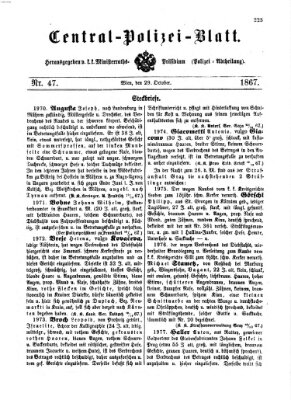 Zentralpolizeiblatt Dienstag 29. Oktober 1867