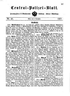 Zentralpolizeiblatt Dienstag 5. November 1867