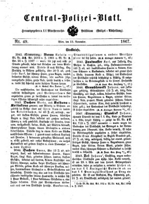 Zentralpolizeiblatt Mittwoch 13. November 1867