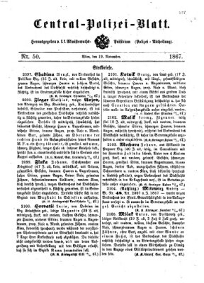 Zentralpolizeiblatt Dienstag 19. November 1867