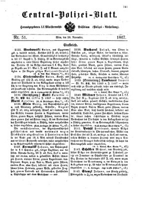 Zentralpolizeiblatt Dienstag 26. November 1867