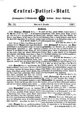 Zentralpolizeiblatt Dienstag 3. Dezember 1867