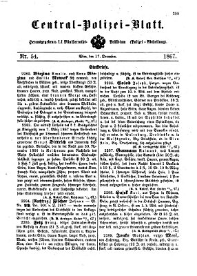 Zentralpolizeiblatt Dienstag 17. Dezember 1867