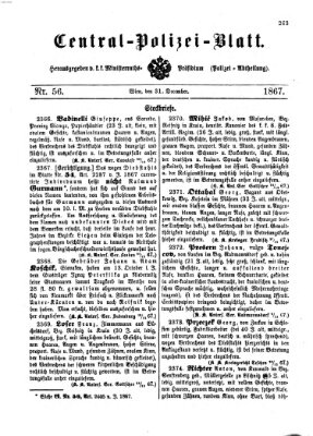 Zentralpolizeiblatt Dienstag 31. Dezember 1867