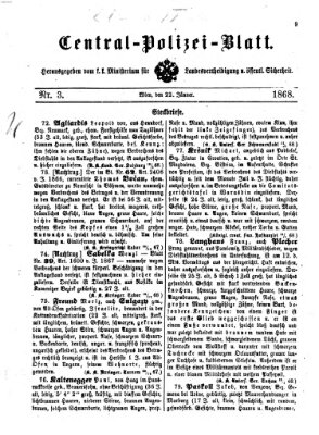 Zentralpolizeiblatt Mittwoch 22. Januar 1868