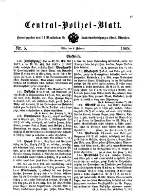 Zentralpolizeiblatt Dienstag 4. Februar 1868