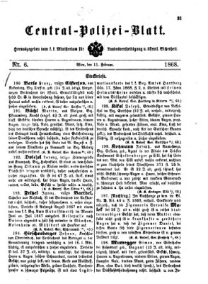 Zentralpolizeiblatt Dienstag 11. Februar 1868