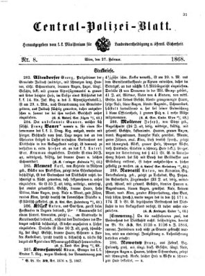 Zentralpolizeiblatt Donnerstag 27. Februar 1868