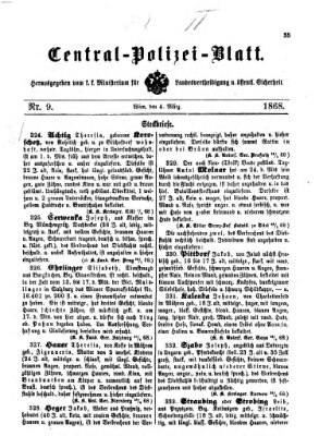 Zentralpolizeiblatt Mittwoch 4. März 1868