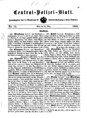 Zentralpolizeiblatt Donnerstag 26. März 1868