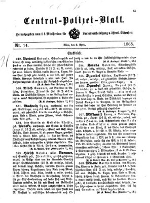 Zentralpolizeiblatt Mittwoch 8. April 1868