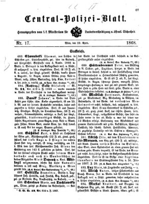 Zentralpolizeiblatt Mittwoch 29. April 1868