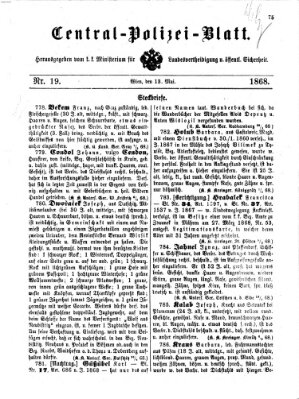 Zentralpolizeiblatt Mittwoch 13. Mai 1868