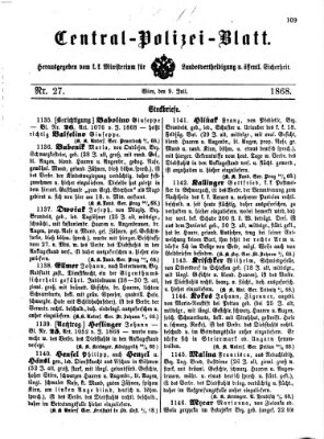 Zentralpolizeiblatt Donnerstag 9. Juli 1868