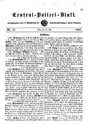 Zentralpolizeiblatt Dienstag 14. Juli 1868