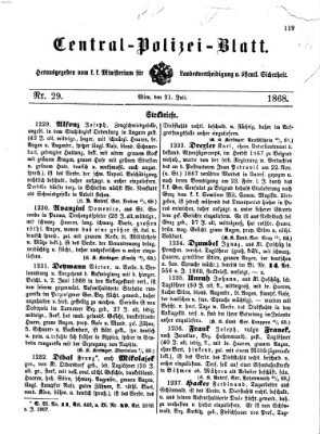 Zentralpolizeiblatt Dienstag 21. Juli 1868