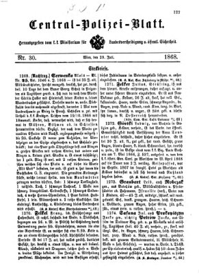 Zentralpolizeiblatt Mittwoch 29. Juli 1868