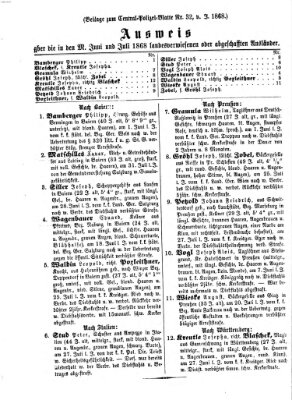 Zentralpolizeiblatt Dienstag 11. August 1868