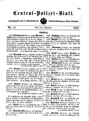 Zentralpolizeiblatt Samstag 5. September 1868