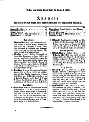 Zentralpolizeiblatt Dienstag 15. September 1868