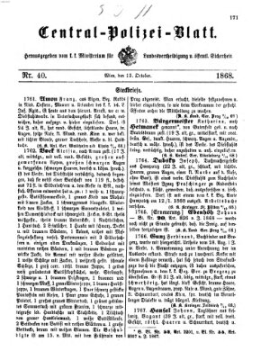 Zentralpolizeiblatt Dienstag 13. Oktober 1868