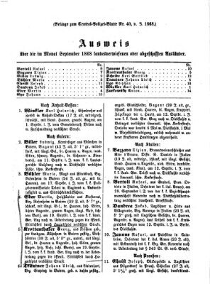 Zentralpolizeiblatt Dienstag 13. Oktober 1868