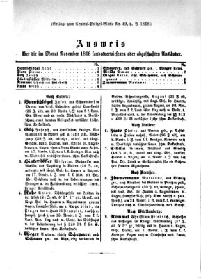 Zentralpolizeiblatt Donnerstag 10. Dezember 1868