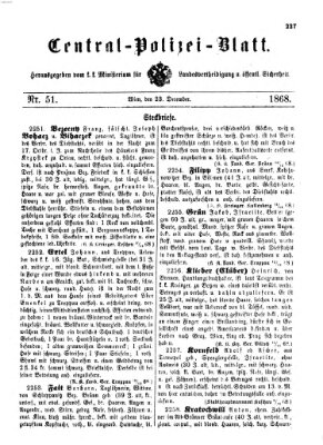 Zentralpolizeiblatt Mittwoch 23. Dezember 1868