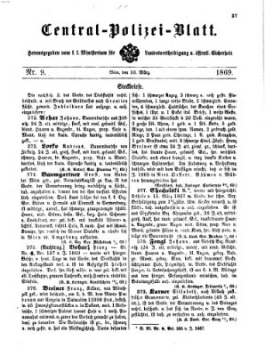 Zentralpolizeiblatt Mittwoch 10. März 1869