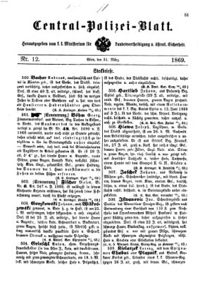 Zentralpolizeiblatt Mittwoch 31. März 1869