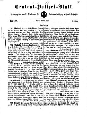 Zentralpolizeiblatt Donnerstag 13. Mai 1869