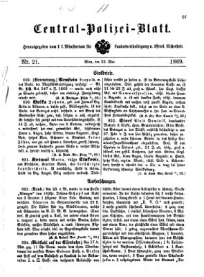 Zentralpolizeiblatt Samstag 22. Mai 1869