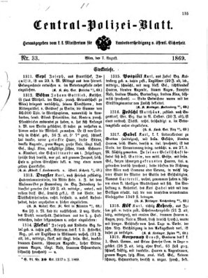 Zentralpolizeiblatt Samstag 7. August 1869