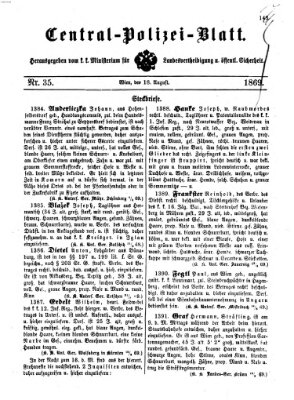 Zentralpolizeiblatt Mittwoch 18. August 1869