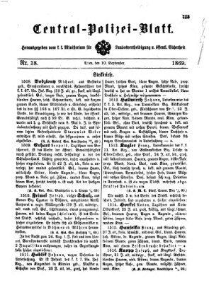 Zentralpolizeiblatt Freitag 10. September 1869