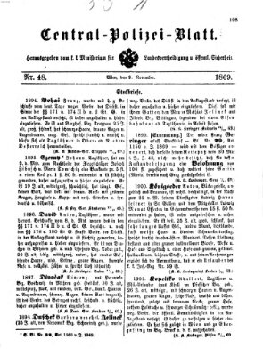 Zentralpolizeiblatt Dienstag 9. November 1869