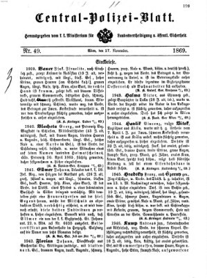 Zentralpolizeiblatt Mittwoch 17. November 1869