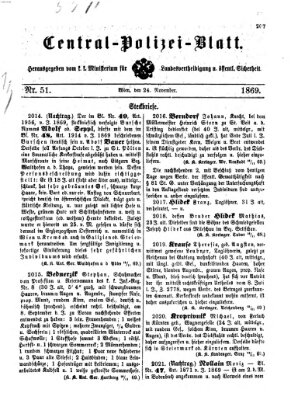 Zentralpolizeiblatt Mittwoch 24. November 1869